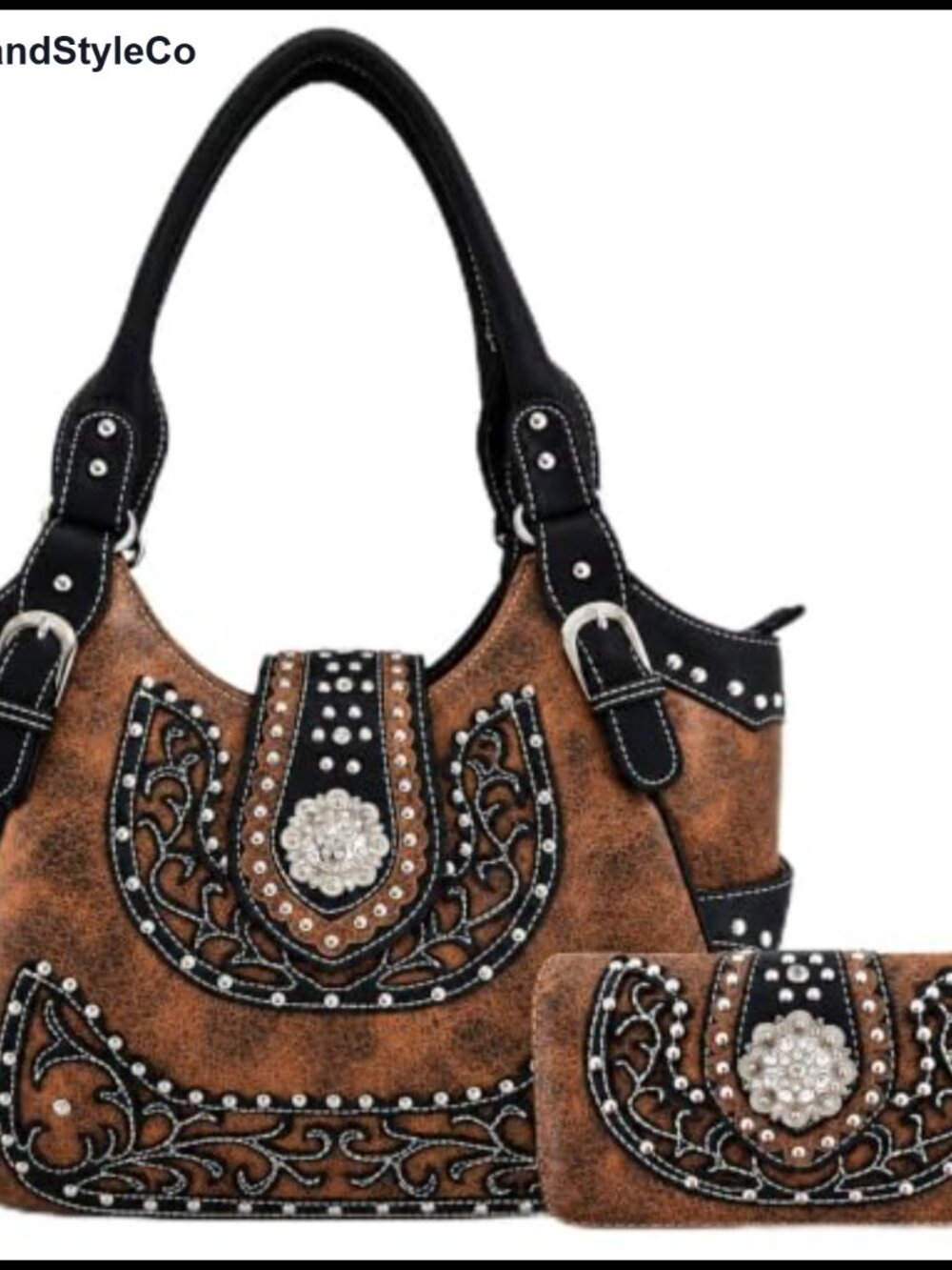 Western Studded Satchel Handbag & Wallet Set Large Shoulder Bag